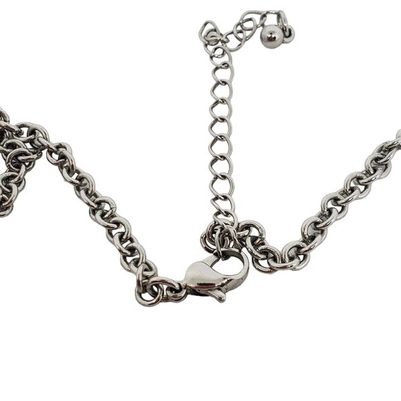 Graduating Blue Green Silver Tone Chain Statement Necklace Faceted Bib Acrylic - Picture 7 of 9